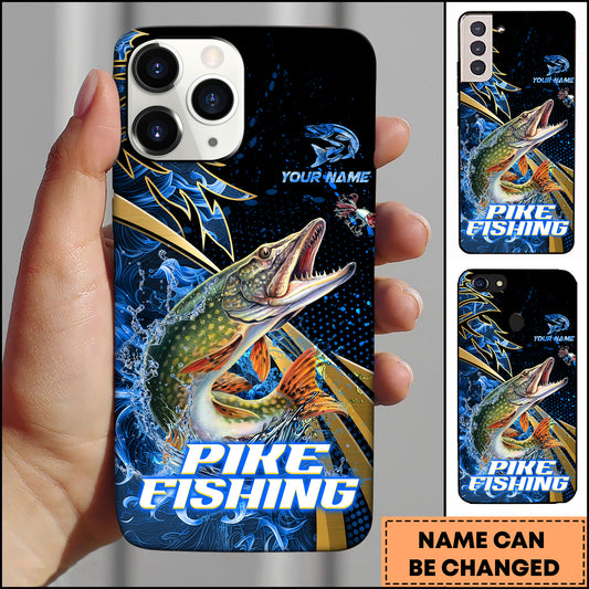 Maxcorners Pike Splash Water Lightning Stripe Dark Blue Art Golden Line  Personalized Name Phone Case
