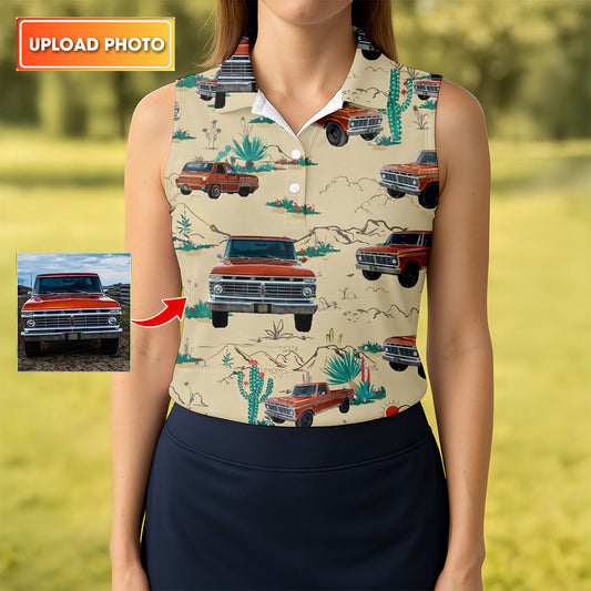 Maxcorners Personalized Pickup Truck Golf Shirt, Southwestern Desert Cactus Pattern, Golf Shirt For Women LM1507