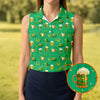 Maxcorners St Patrick's Day Pot Of Gold Leprechaun Hats Irish Flag Women's Golf Tops, Ladies Golf Shirts