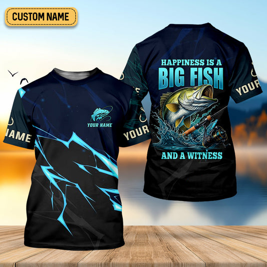 Maxcorners Happiness Is A Big Fish And A Witness Fishing UPF Shirts, Funny Fishing Shirt, Fishing Shirts For Men