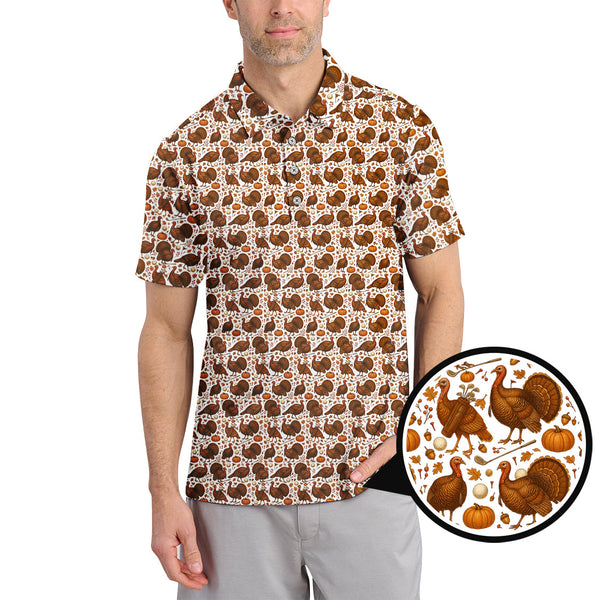 Maxcorners Funny Turkey Golf Shirt For Men, Thanksgiving Golf Shirt, Pattern Golf Shirt For Golfer