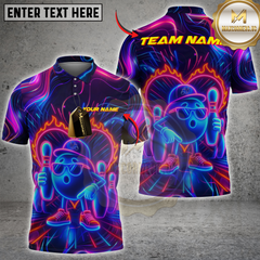 Maxcorners Bowling Champion Neon Style Multicolor Personalized Name, Team Name Shirt (4 Colors)