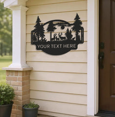 Maxcorners Personalized Deer Forest Metal Sign WITH LED/WITHOUT LED, Rustic Hunting Cabin Wall Decor, Wildlife Scene for Lodge or Mancave LM0110