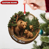 Maxcorners Personalized Bear Family Canvas, Woodland Forest Wall Art, Rustic Nature Home Decor Gift for Animal Lovers LM0411