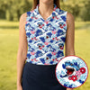 Maxcorners Funny Shark Japanese Wave Hawaiian Golf Shirt, Women's Golf Tops, Ladies Golf Shirts LM1507