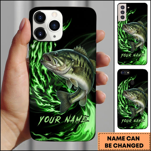 Maxcorners Fishing Green Flame Energy Personalized Name Phone Case (10 Fish Species)