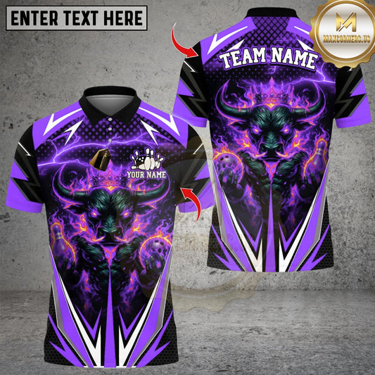 Maxcorners Bowling Flaming Muscle Bull Multicolor Customized Name, Team Name 3D Shirts