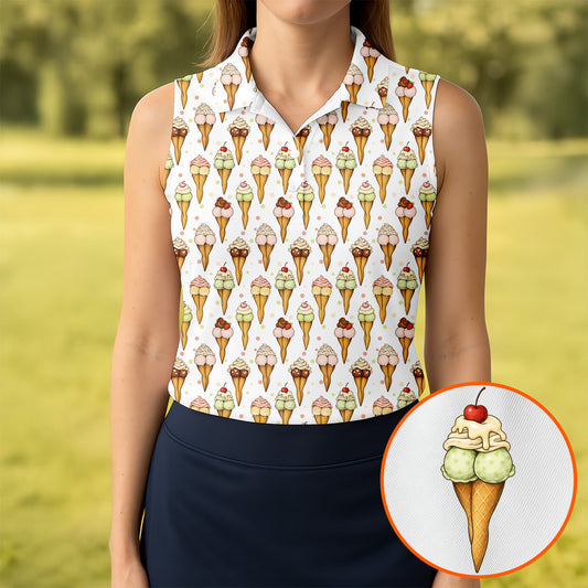 Maxcorners Adult Humor Ice Cream Golf Shirt, Funny Cone Pattern, Golf Shirt For Women LM1507