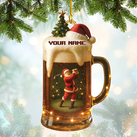 Maxcorners Personalized Santa Golf Ornament, Golf And Beer Ornament With Custom Name, Funny Golf Shirt For Men, Golf Decor For Christmas