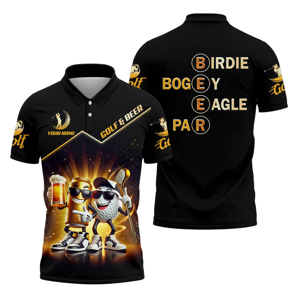 Maxcorners Golf And Beer Custom Men's Golf Polo Shirt, Funny Golf Apparel, Fun Golf Shirts For Men