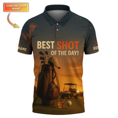 Maxcorners Best Shot Of The Day Golf Shirt, Funny Golf & Whiskey Polos For Men, Custom Name Golf Shirts