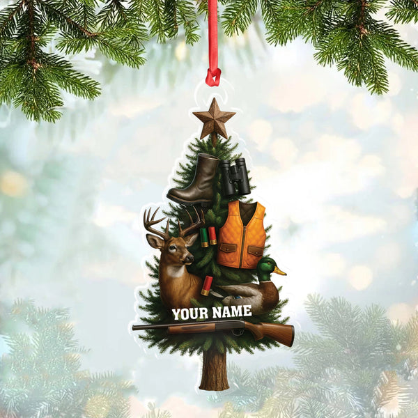Maxcorners Custom Name Hunting Christmas Tree Ornament, Deer & Duck Hunter Decor, Personalized Outdoorsman Gift