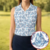 Maxcorners Blue Rose Floral Heart Pattern Golf Shirt, Women's Golf Tops, Golf Polo For Women LM1507