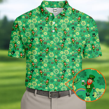 Maxcorners Shamrock St Patrick's Day Light Green Golf Shirt, Polo Shirts For Men, Golf Shirts For Men, Golfing Apparel