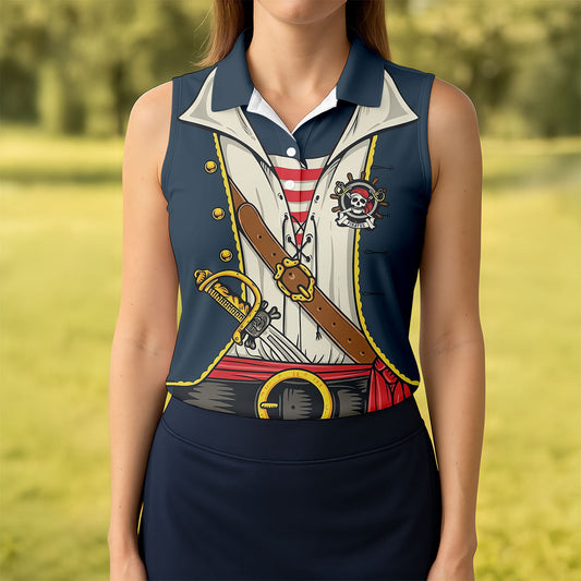 Maxcorners Funny Pirate Costume Hawaiian Golf Shirt, Women's Golf Tops, Ladies Golf Shirts LM1507