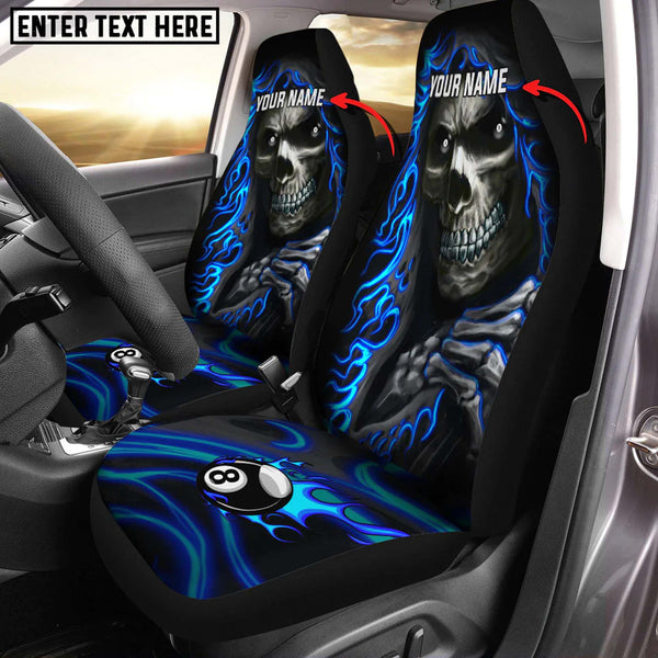 Maxcorners 8 Ball Skull Billiard Personalized Name Car Seat Covers (2Pcs)