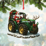 Maxcorners Custom Name Santa Tractor Ornament, Farmer Christmas Tree Decor, Personalized Farm Gift