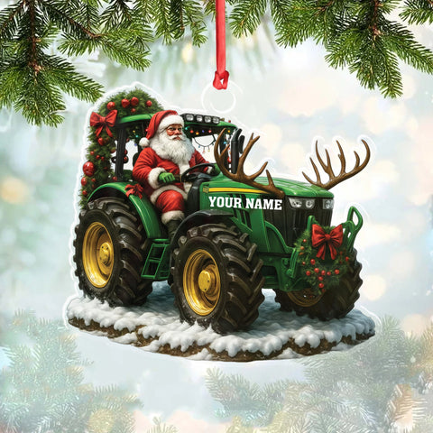 Maxcorners Custom Name Santa Tractor Ornament, Farmer Christmas Tree Decor, Personalized Farm Gift
