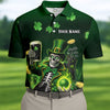 Maxcorners Irish Skull Leprechaun Hat Dark Beer Green St Patrick's Day Polo Shirts For Men, Golf Shirts For Men