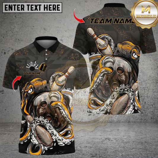 Maxcorners Bowling Octopus Wrapped Around Multicolor Customized Name, Team Name 3D Shirts