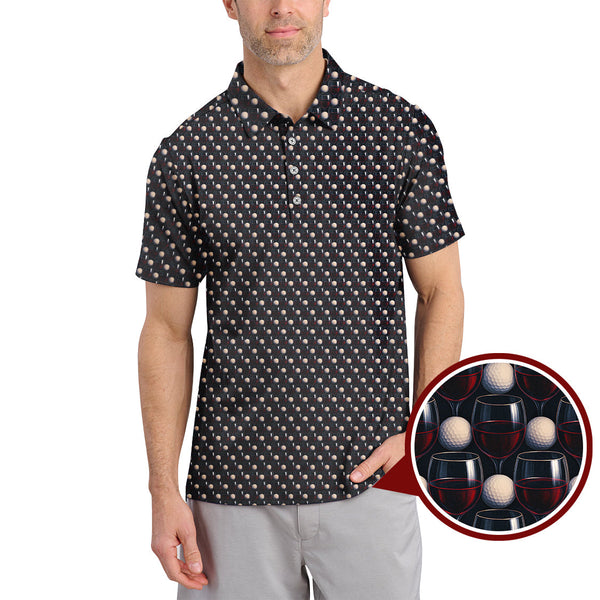 Maxcorners Golf Wine Polos For Golfers, Pattern Golf Shirt, Crazy Golf Shirt For Men