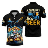 Maxcorners A Good Day Starts With Golf Cart & Beer Custom Golf Polo Shirt, Funny Golf Shirt, Golf Gift For Men