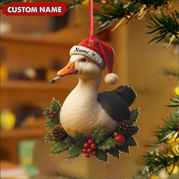 Maxcorners Personalized Funny Duck Smoking Acrylic Christmas Ornament - Custom Name Holiday Gift for Hunters & Outdoor Lovers LM0411