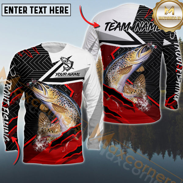 Maxcorners Trout Fishing Gradient Red Pattern Sport Custom Name & Team Name 3D Shirts