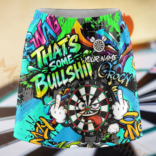 Maxcorners Darts Aqua Green Comic Bullseye Graffiti Personalized 3D Skort, Skirts With Shorts
