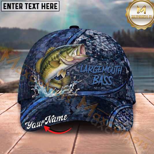 Maxcorners Fishing Water Splash Dark Scale Personalized Name 3D Cap (12 Fish Species)
