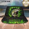 Maxcorners Fishing Neon Green Flame Personalized Name 3D Bucket Hat (12 Fish Species)