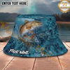 Maxcorners Fishing Aqua Water Scale Personalized Name 3D Bucket Hat (12 Fish Species)