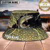 Maxcorners Fishing Red White Blue Flag Fishing Design with Splash Personalized Name 3D Bucket Hat (13 Fish Species)