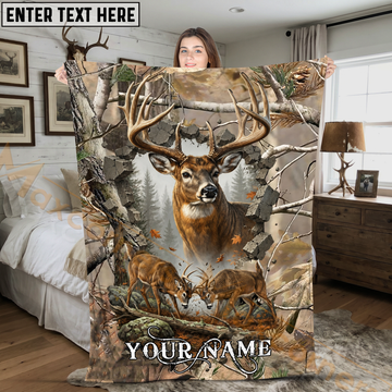 Maxcorners Deer Hunting Breakthrough Forest Camo Buck Battle Personalized 3D Blanket
