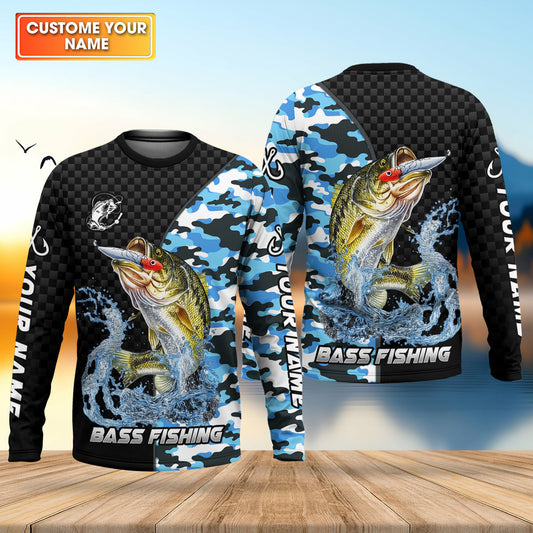 Maxcorners Bass Fishing Camo UPF Shirt, Largemouth Bass Fishing Shirt, Personalized Fishing Shirts For Men