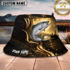 Maxcorners Fishing Black Gold Sunset Boat Personalized 3D Bucket Hat (12 Fish Species)