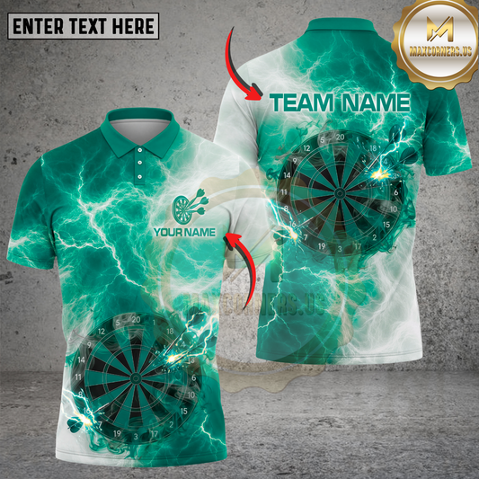 Maxcorners Dart Polo Shirt Electric Lightning Dartboard Multicolor Options Personalized Name, Team Name 3D Shirt (4 Colors)