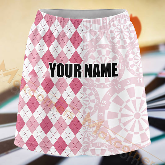 Maxcorners Darts Pink Argyle Dartboard Personalized 3D Skort, Skirts With Shorts