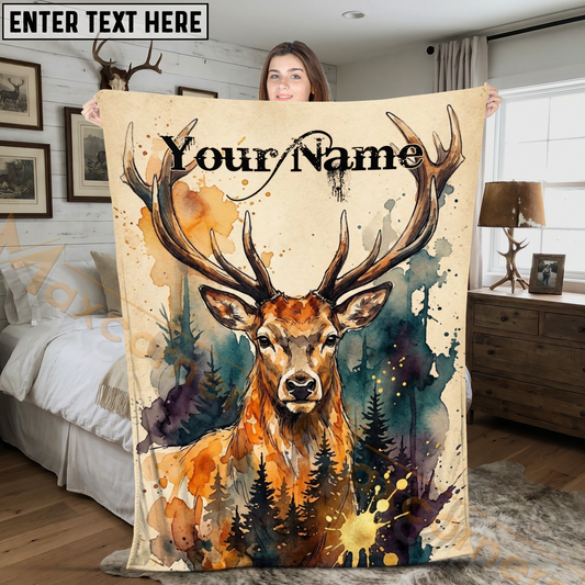 Maxcorners Vintage Watercolor Stag Artistic Design Personalized 3D Blanket