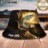 Maxcorners Fishing Black Gold Sunset Boat Personalized 3D Bucket Hat (12 Fish Species)