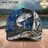 Maxcorners Fishing Blue Water Tribal Metal Personalized Name 3D Cap (12 Fish Species)
