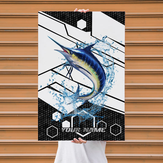 Maxcorners Marlin Fishing Tech Carbon Geometry Splash Design Personalized Name 3D Poster