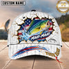 Maxcorners Fishing Graphic Patriotic US Flag Cracked Effect Customized Name 3D Cap