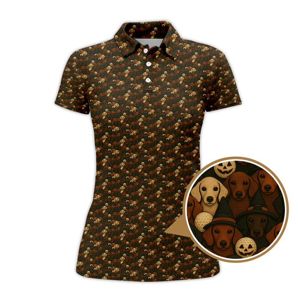 Maxcorners Halloween Golf Shirt, Dachshund Golf Shirt For Golfer, Funny Pattern Golf Shirt For Men