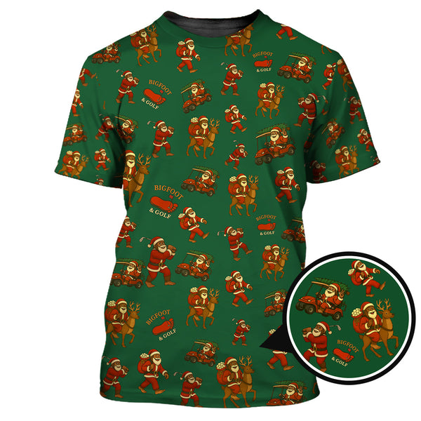 Maxcorners Christmas Golf Shirt, Funny Pattern Golf Shirt, Bigfoot Golf Shirt For Men