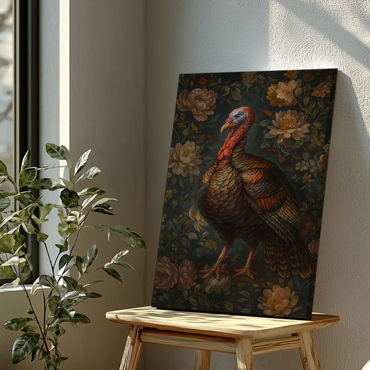 Maxcorners Vintage Turkey Canvas Print – Rustic Floral Wildlife Wall Art LM2611