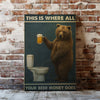 Maxcorners Funny Beer Bear Canvas – Hilarious Bathroom & Bar Wall Art LM2611