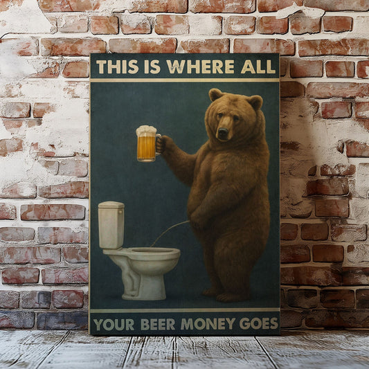 Maxcorners Funny Beer Bear Canvas – Hilarious Bathroom & Bar Wall Art LM2611