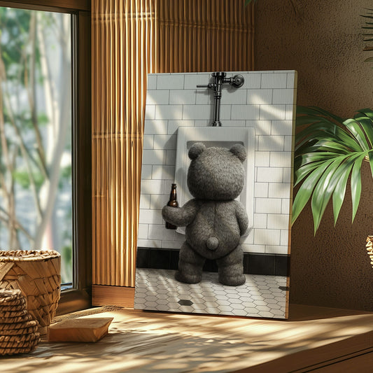 Maxcorners Funny Drunk Bear Canvas Hilarious Bathroom & Man Cave Wall Art LM2611