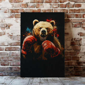Maxcorners Boxing Bear Canvas Fierce Animal Fighter Wall Art LM2611